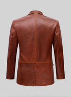 Rubbed Tan Brown Leather Blazer - StudioSuits