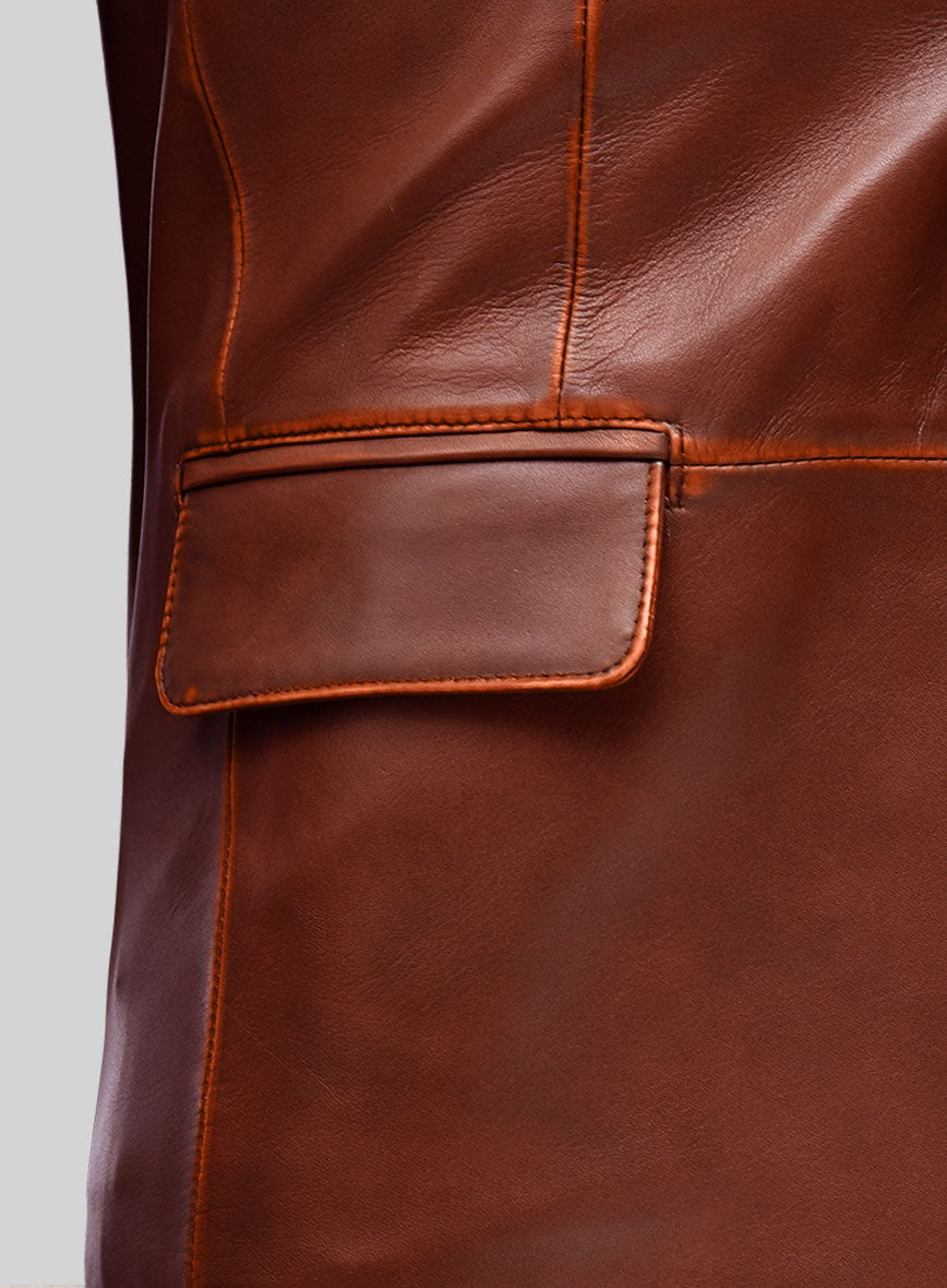 Rubbed Tan Brown Leather Blazer - StudioSuits