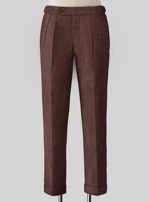 Royal Wine Herringbone Highland Tweed Trousers - StudioSuits