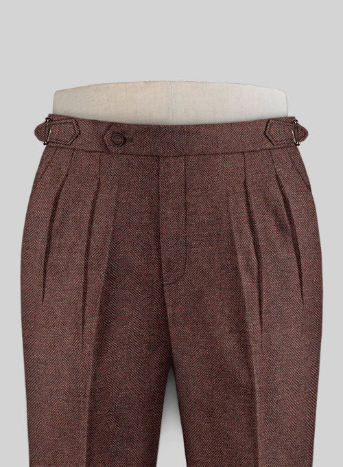 Royal Wine Herringbone Highland Tweed Trousers - StudioSuits