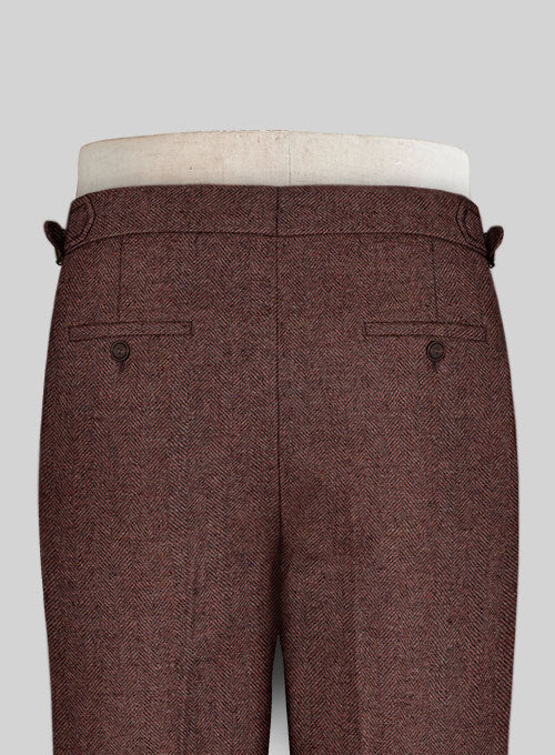 Royal Wine Herringbone Highland Tweed Trousers - StudioSuits
