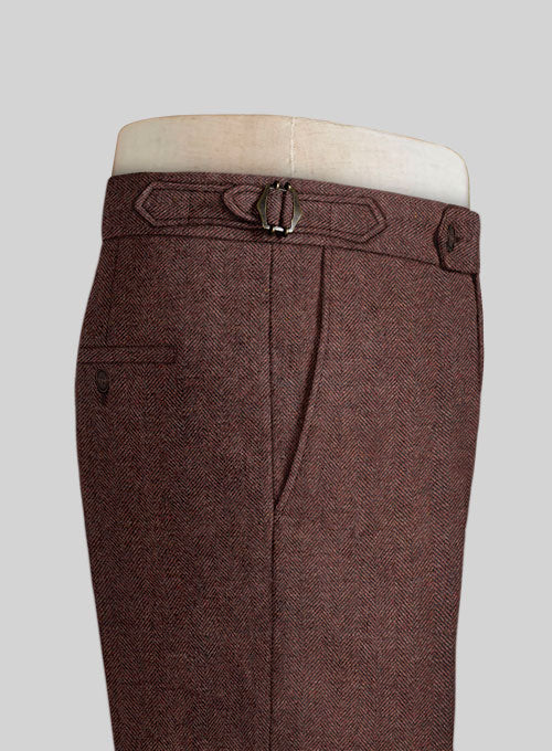 Royal Wine Herringbone Highland Tweed Trousers - StudioSuits