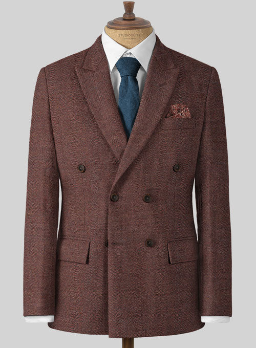 Royal Wine Herringbone Tweed Jacket - StudioSuits