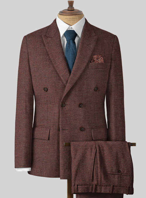 Royal Wine Herringbone Tweed Suit - StudioSuits