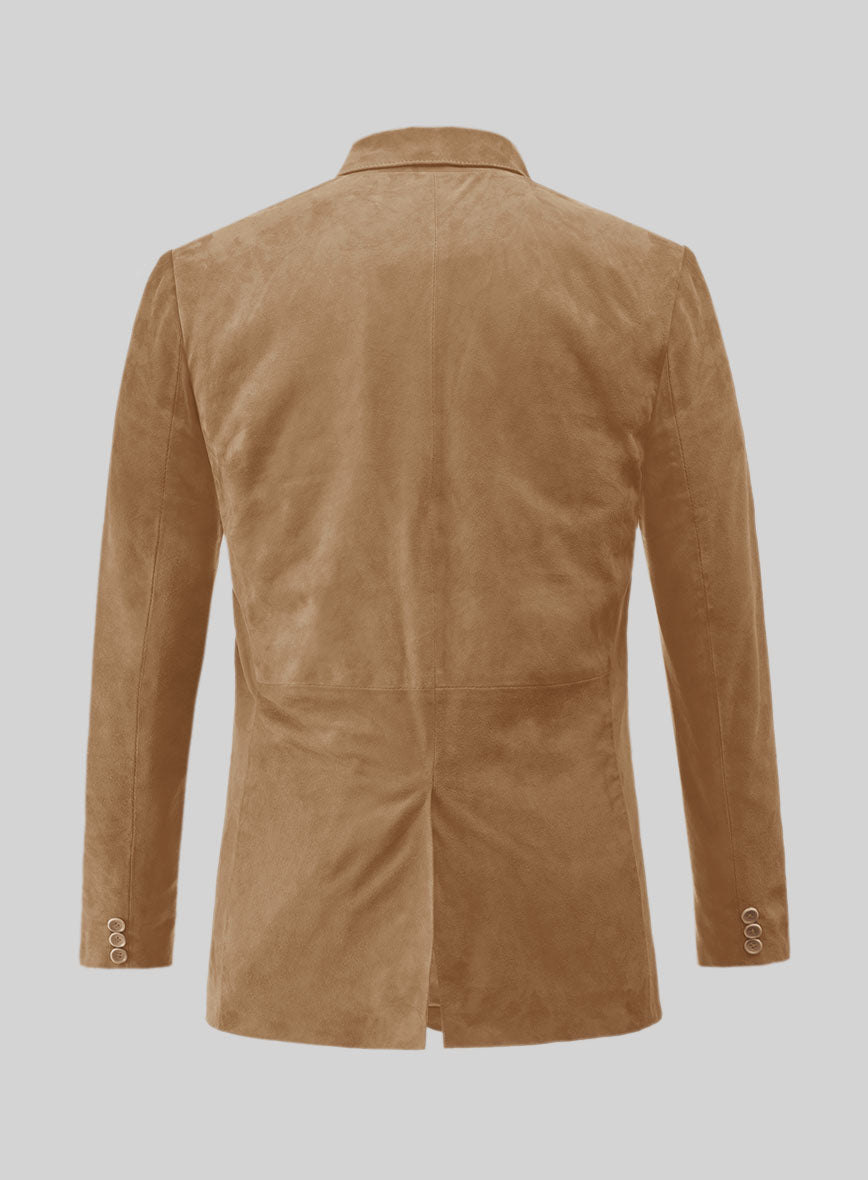 Saddle Brown Suede Leather Blazer - StudioSuits