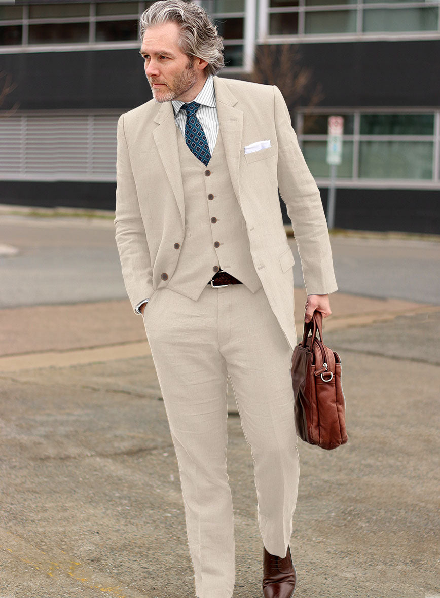 Safari Beige Cotton Linen Suit - StudioSuits