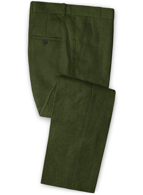 Safari Olive Green Cotton Linen Pants - StudioSuits