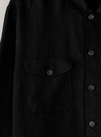 Safari Pure Black Linen Overshirt - StudioSuits