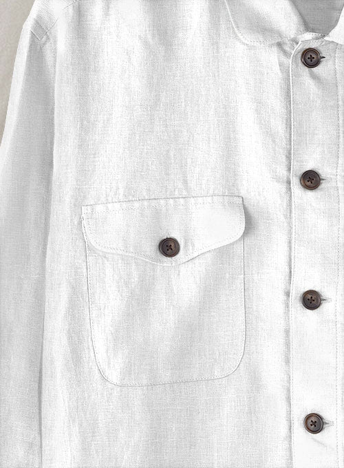 Safari Pure White Linen Overshirt - StudioSuits
