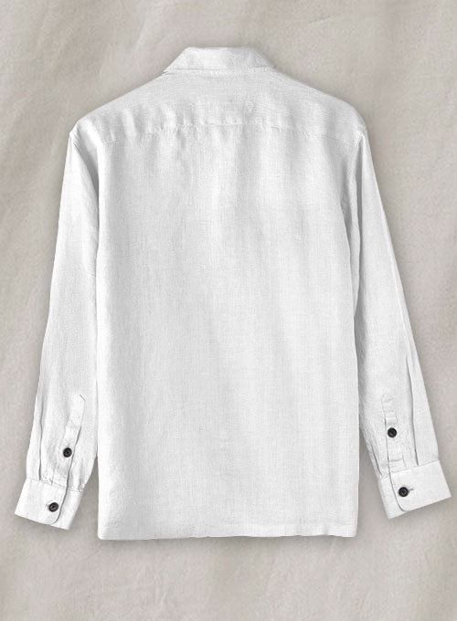 Safari Pure White Linen Overshirt - StudioSuits