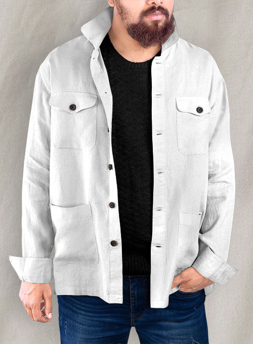 Safari Pure White Linen Overshirt - StudioSuits