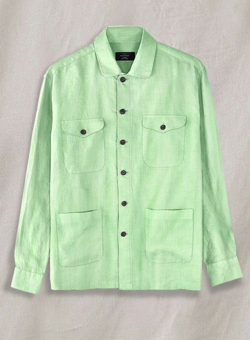 Safari Pure Linen Ocean Green Overshirt - StudioSuits