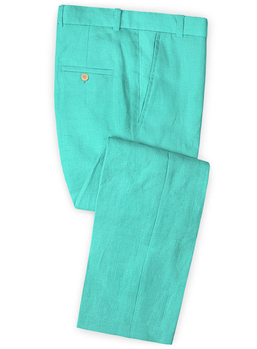 Safari Teal Blue Cotton Linen Pants - StudioSuits