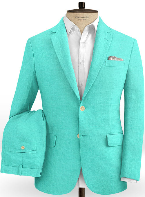 Safari Teal Blue Cotton Linen Suit - StudioSuits