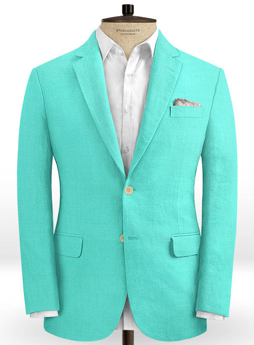 Safari Teal Blue Cotton Linen Suit - StudioSuits