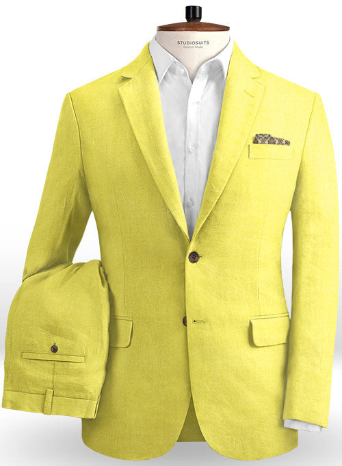 Safari Yellow Cotton Linen Suit - StudioSuits