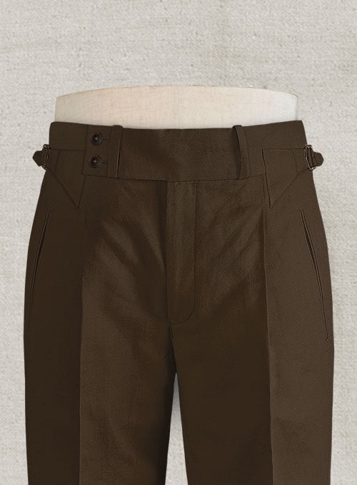 Safari Brown Cotton Linen Heritage Trousers - StudioSuits