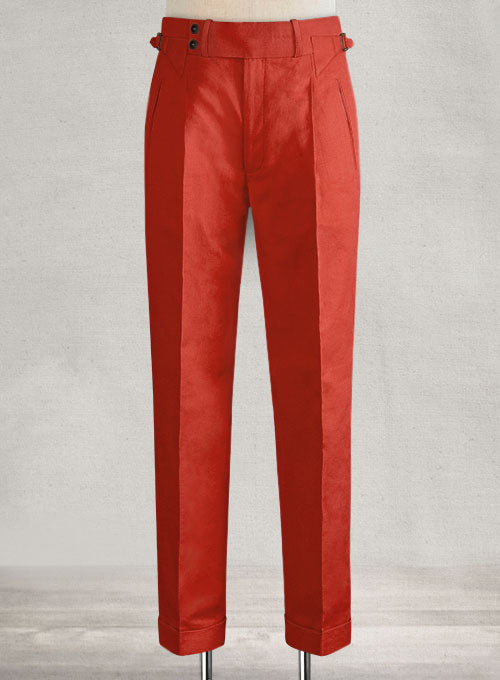 Safari Red Cotton Linen Heritage Trousers - StudioSuits