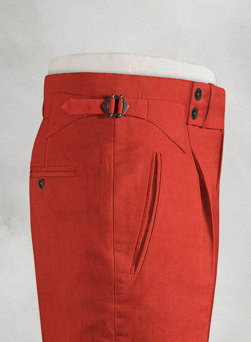 Safari Red Cotton Linen Heritage Trousers - StudioSuits