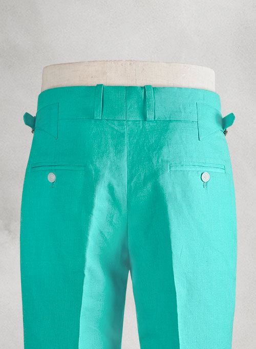 Safari Teal Blue Cotton Linen Heritage Trousers - StudioSuits