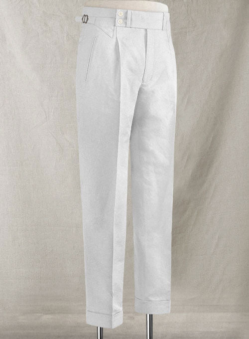 Safari White Cotton Linen Heritage Trousers - StudioSuits