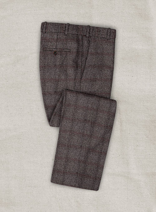 Saga Wine Feather Tweed Pants - StudioSuits