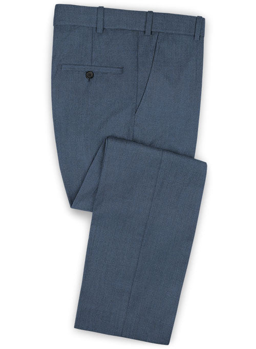 Scabal Blue Twill Wool Pants - StudioSuits