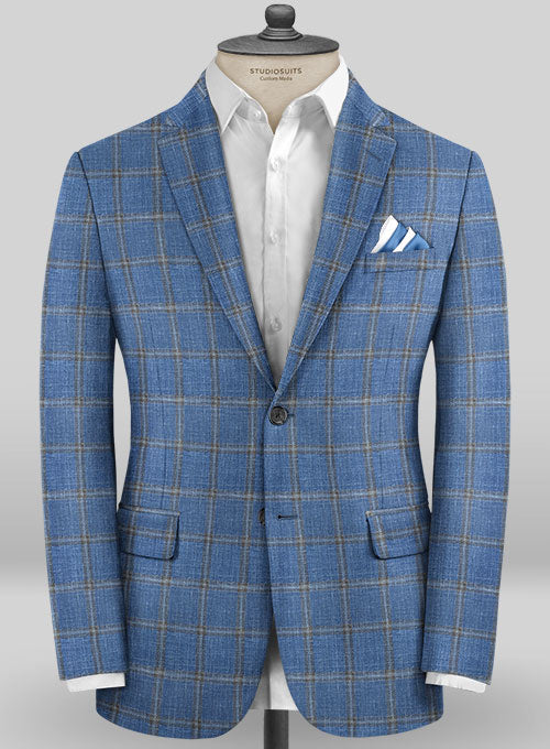 Scabal Taormina Valini Blue Wool Silk Linen Jacket - StudioSuits