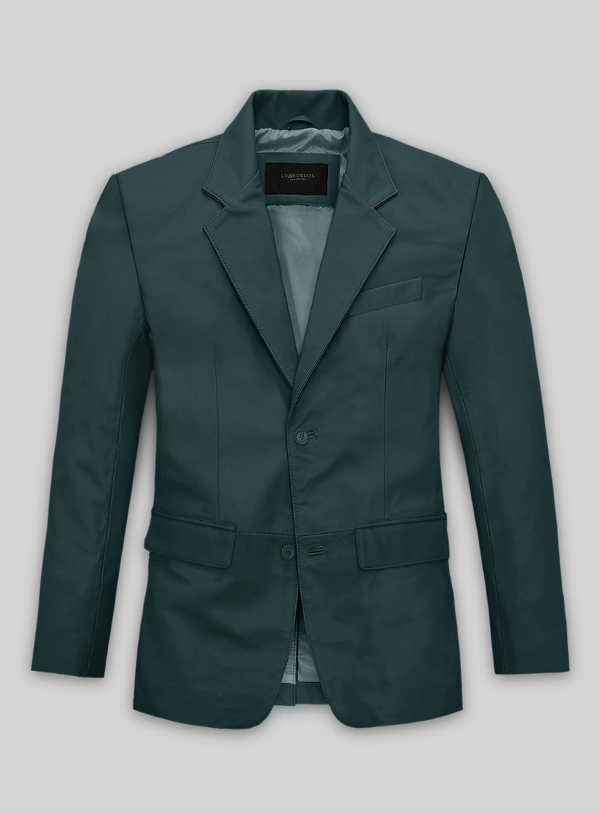 Soft Prussian Blue Leather Blazer - StudioSuits