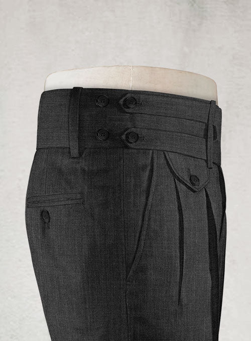 Sharkskin Charcoal Double Gurkha Wool Trousers - StudioSuits