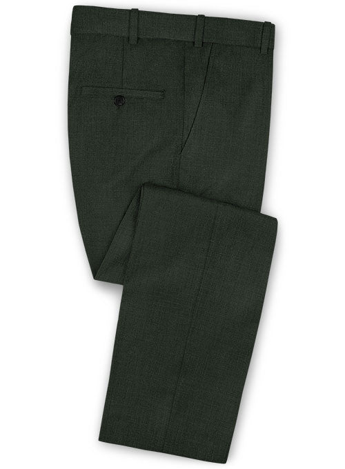 Sharkskin Dark Green Wool Pants - StudioSuits