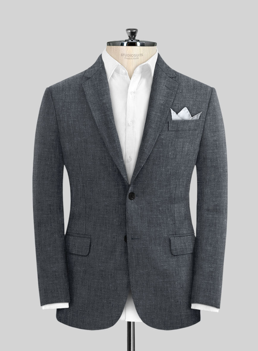 Slate Gray Pure Linen Jacket - StudioSuits