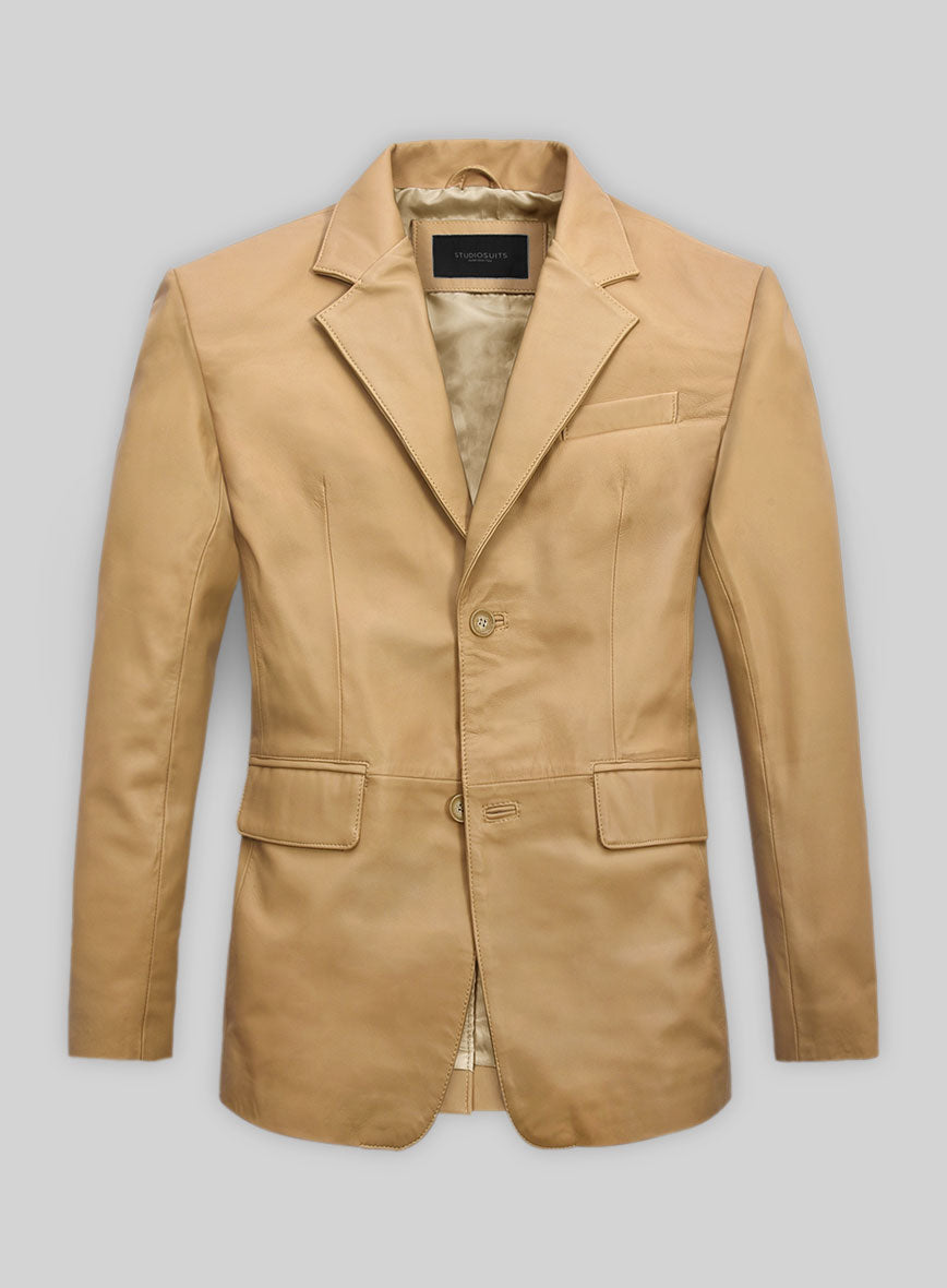 Soft Dark Beige Leather Blazer - StudioSuits