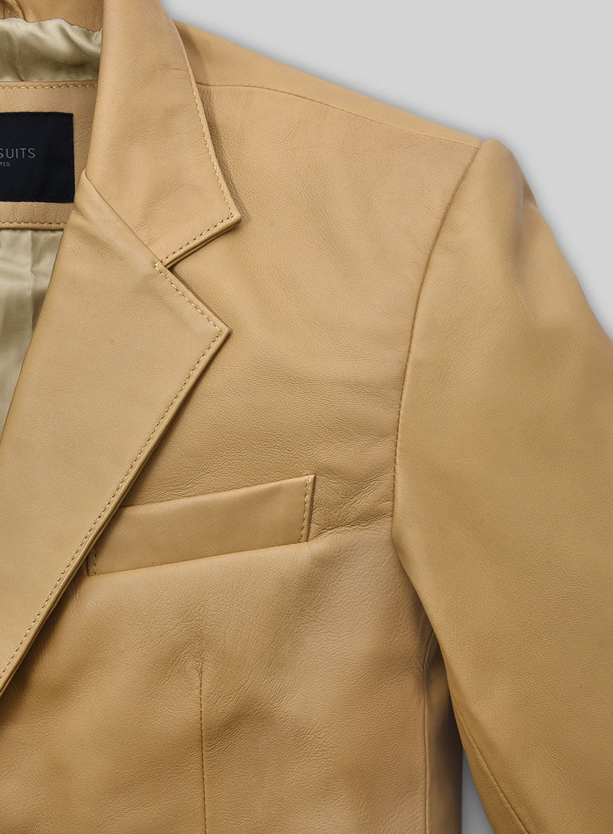 Soft Dark Beige Leather Blazer - StudioSuits