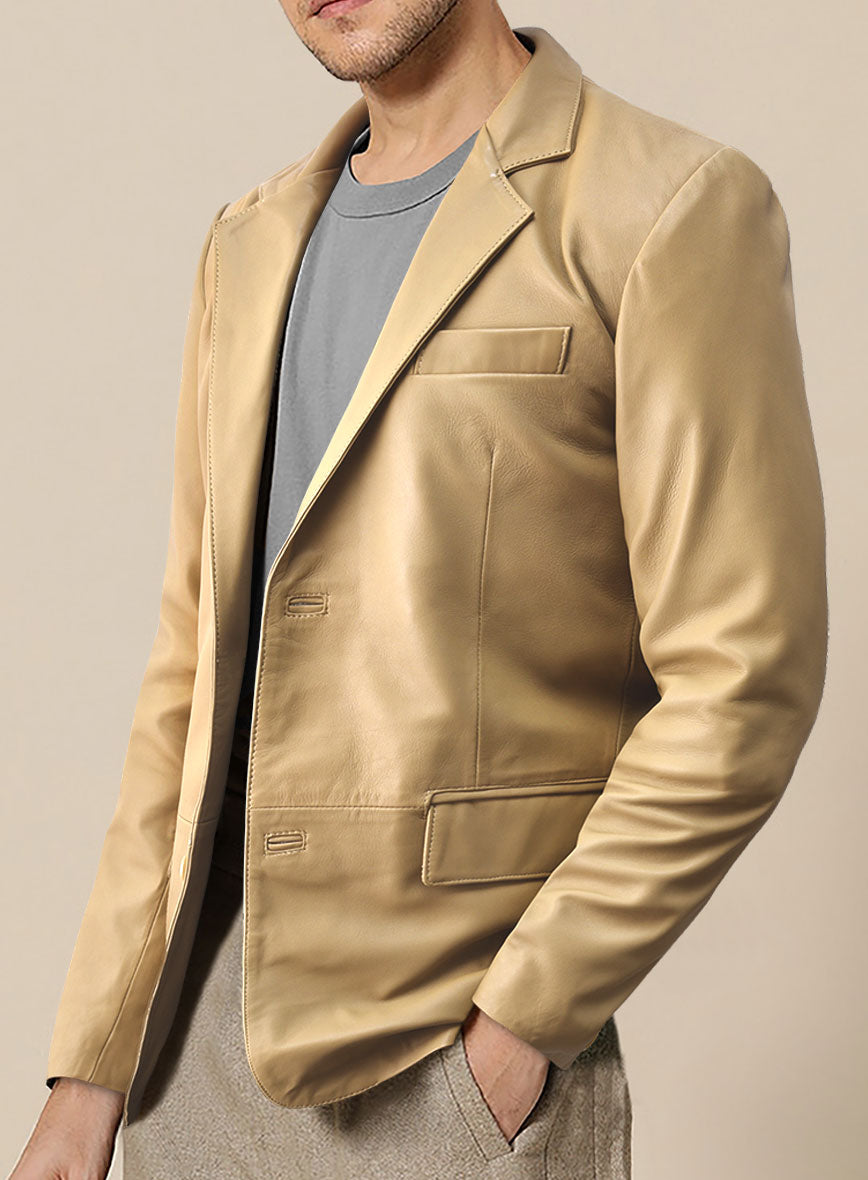 Soft Dark Beige Leather Blazer - StudioSuits