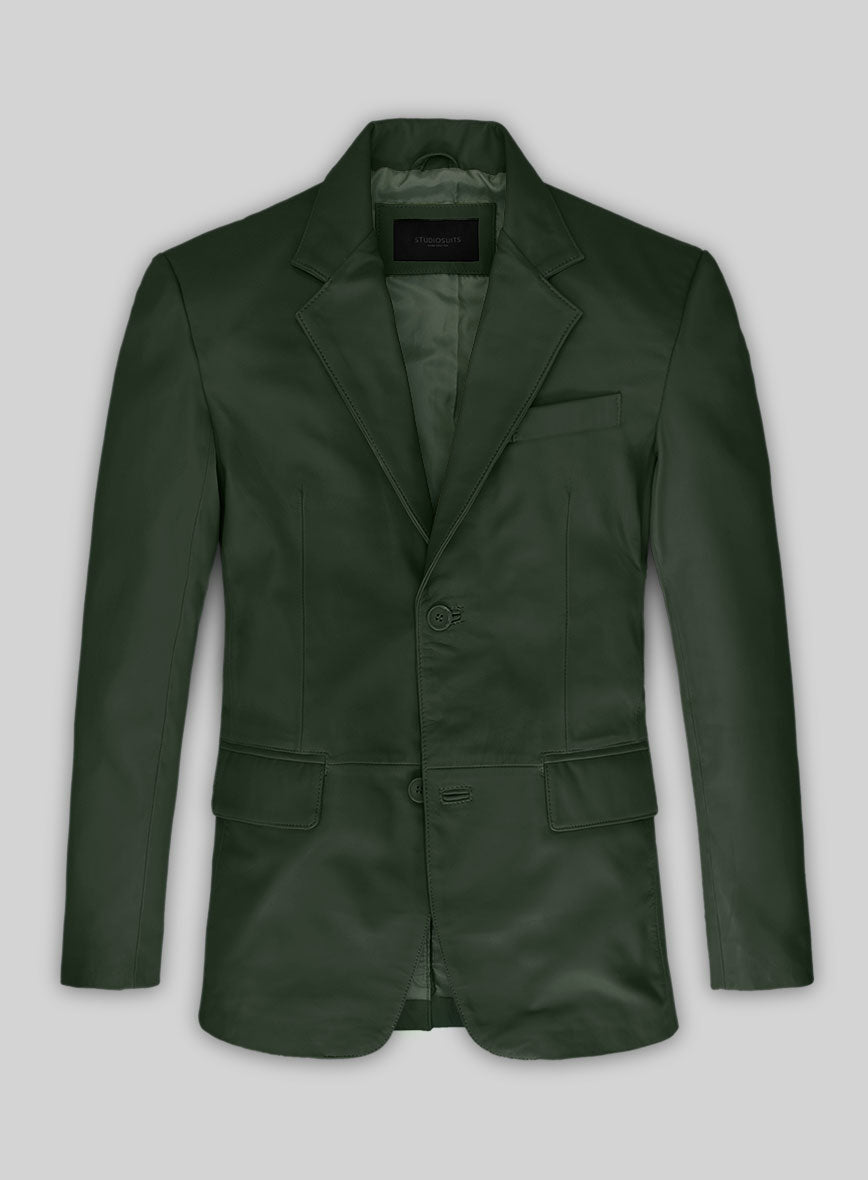 Soft Deep Olive Leather Blazer - StudioSuits