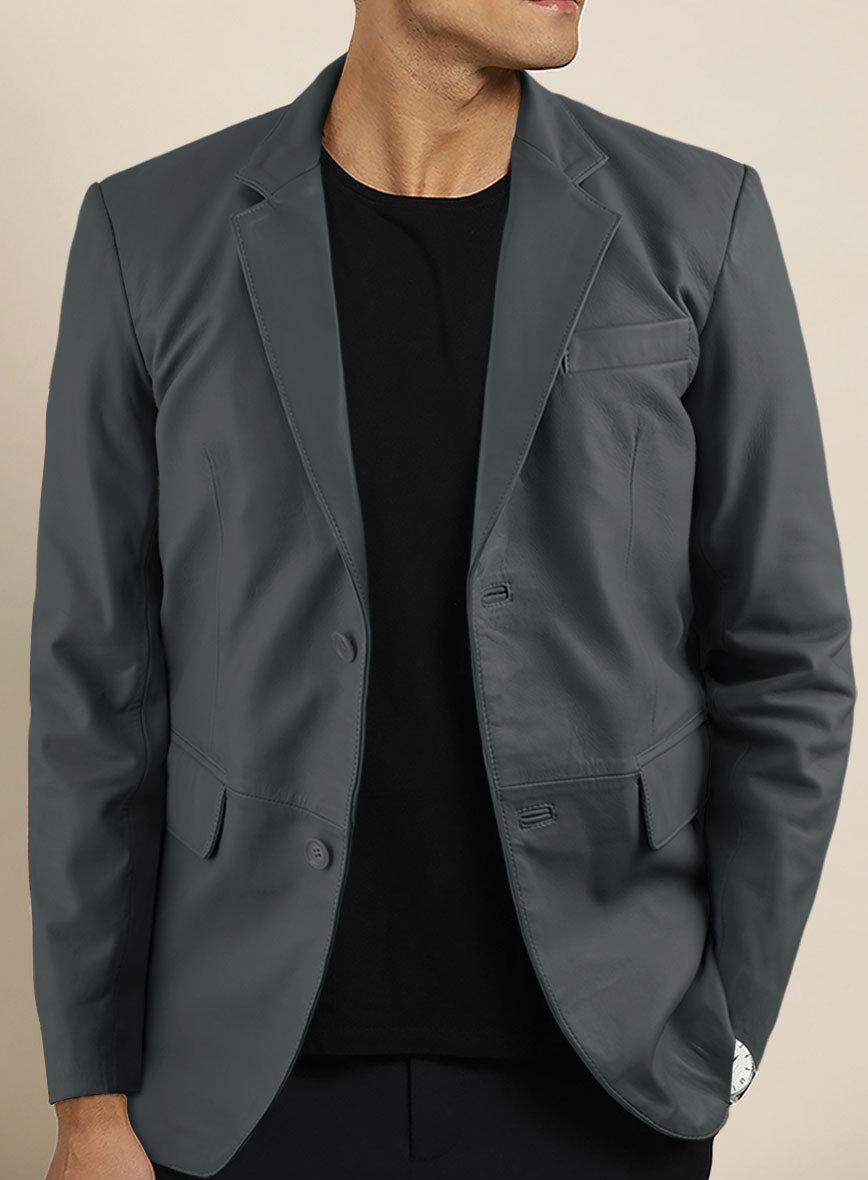 Soft Gray Leather Blazer - StudioSuits