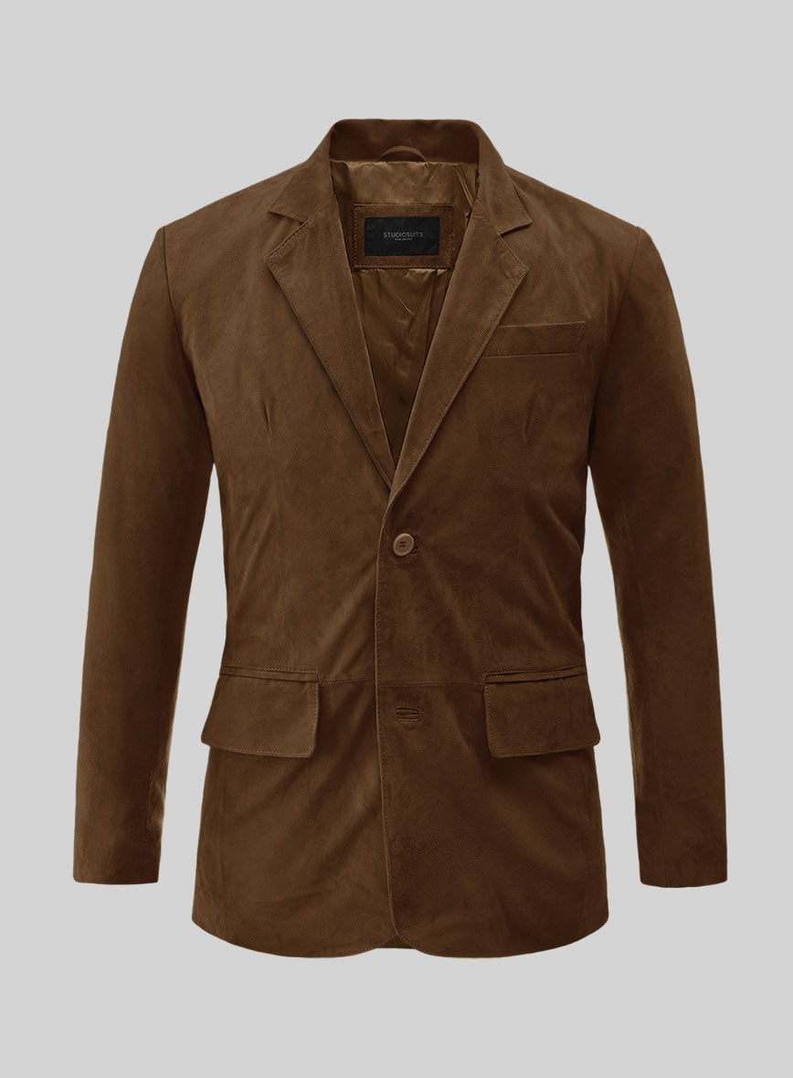 Soft Mid Brown Suede Leather Blazer - StudioSuits