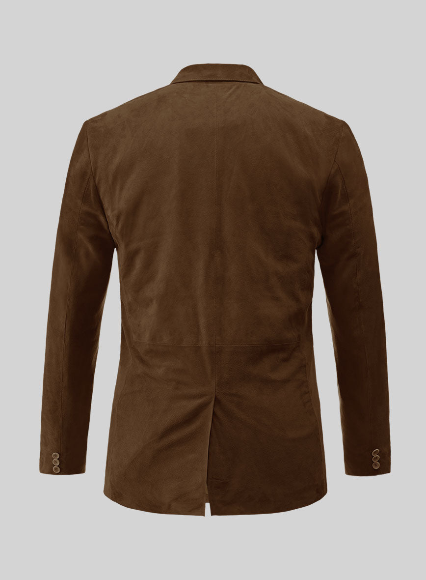 Soft Mid Brown Suede Leather Blazer - StudioSuits