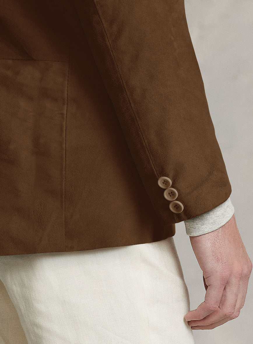 Soft Mid Brown Suede Leather Blazer - StudioSuits