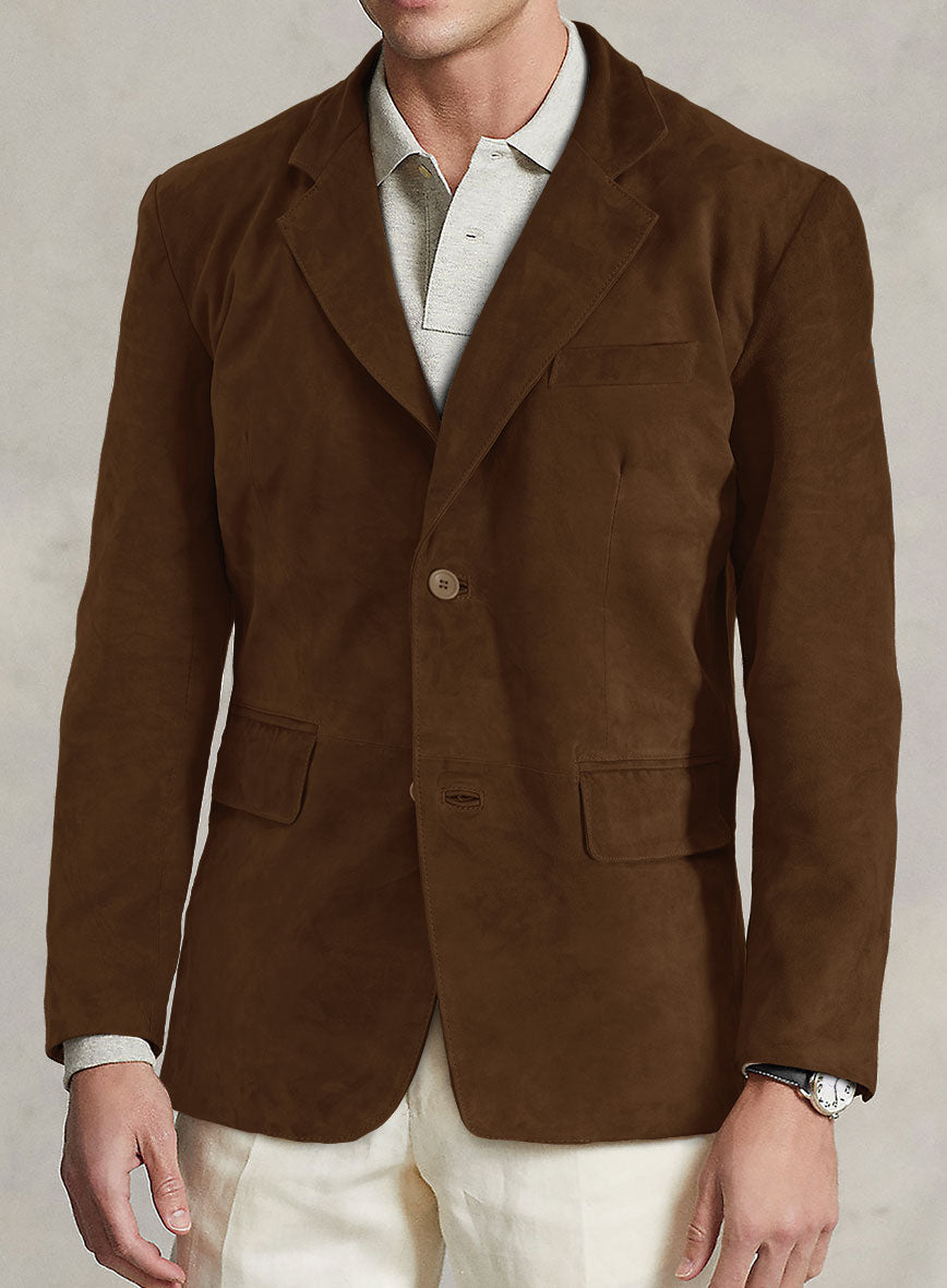 Soft Mid Brown Suede Leather Blazer - StudioSuits