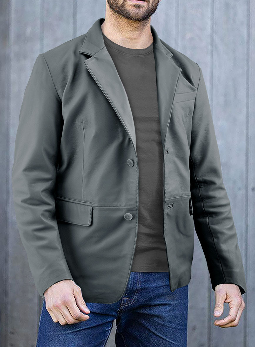 Soft Sherpa Gray Leather Blazer - StudioSuits