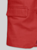 Soft Tango Red Leather Blazer - StudioSuits