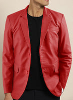 Soft Tango Red Leather Blazer - StudioSuits