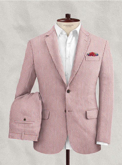 Solbiati Coral Red Seersucker Suit - StudioSuits