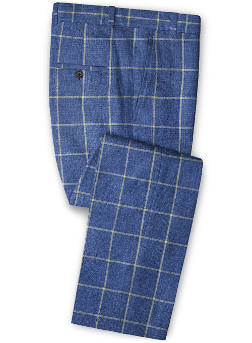 Solbiati Blue Windowpane Linen Pants - StudioSuits