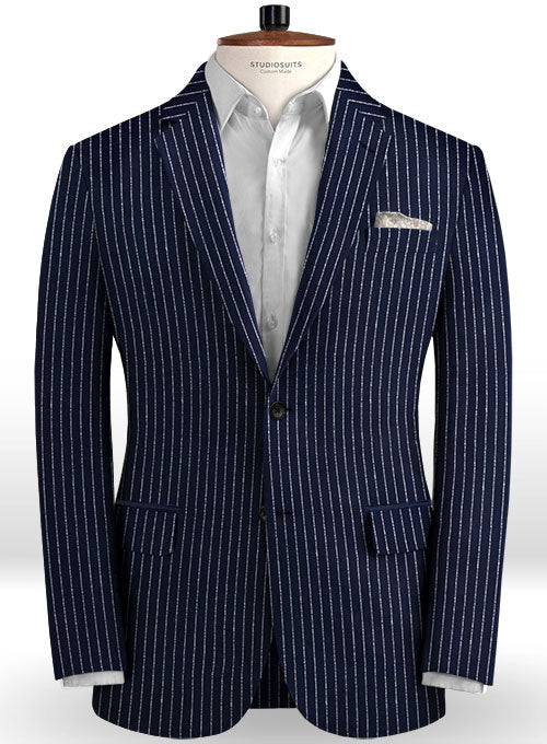 Solbiati Dark Blue Stripes Linen Jacket - StudioSuits