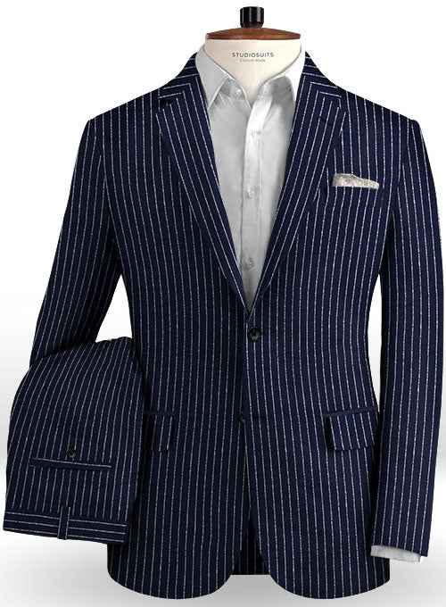 Solbiati Dark Blue Stripes Linen Suit - StudioSuits
