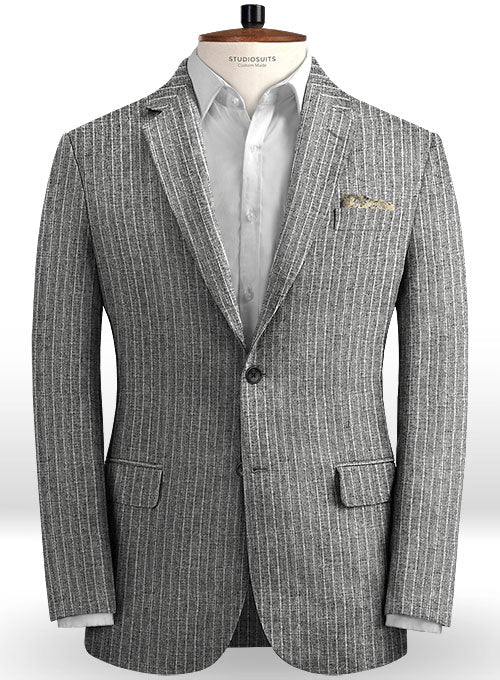 Solbiati Gray Stripes Linen Jacket - StudioSuits