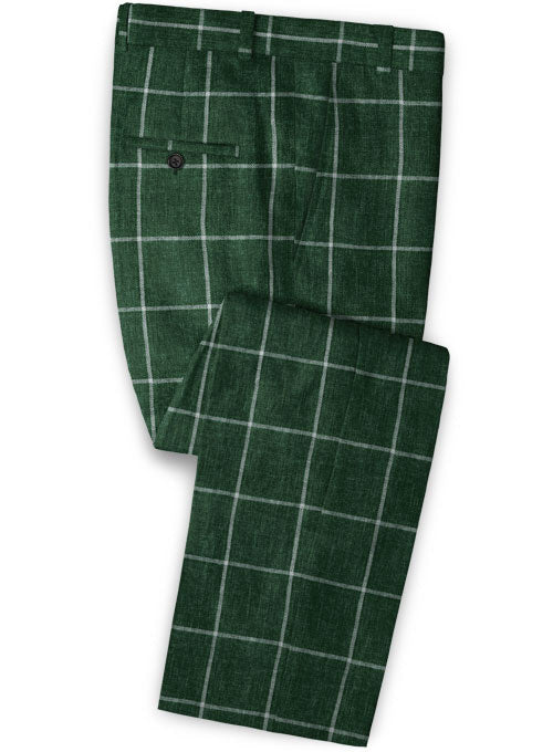 Solbiati Green Windowpane Linen Pants - StudioSuits